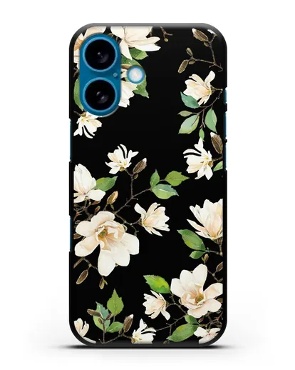 Чехол Магнолия белая силиконовый для iPhone 16