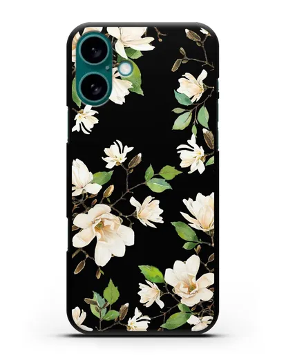 Чехол Магнолия белая силиконовый для iPhone 16 Plus