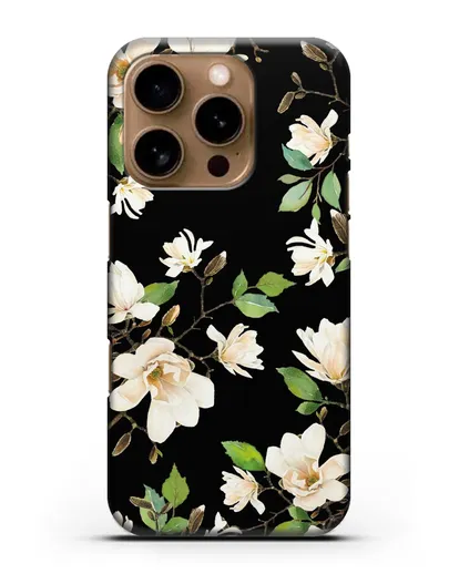 Чехол Магнолия белая силиконовый для iPhone 16 Pro