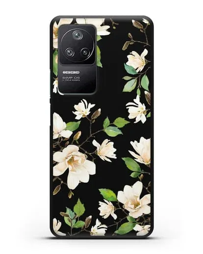 Чехол Магнолия белая силиконовый для Xiaomi Poco F4