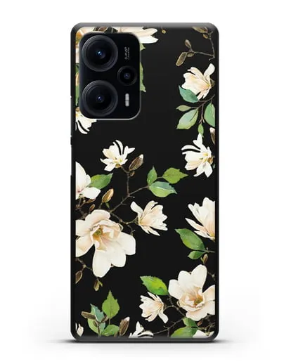 Чехол Магнолия белая силиконовый для Xiaomi Poco F5