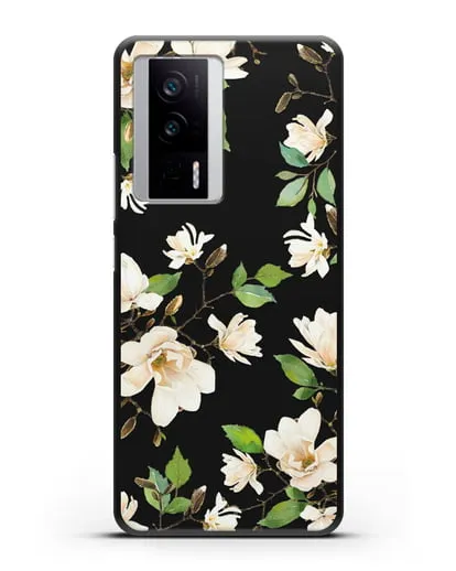 Чехол Магнолия белая силиконовый для Xiaomi Poco F5 Pro