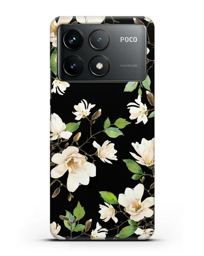 Чехол Магнолия белая силиконовый для Xiaomi Poco F6 Pro