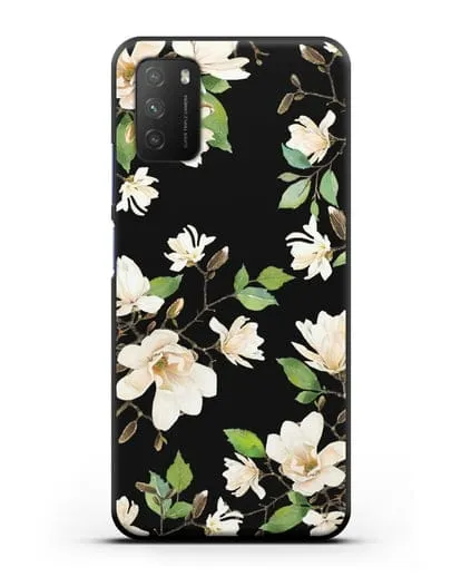Чехол Магнолия белая силиконовый для Xiaomi Poco M3