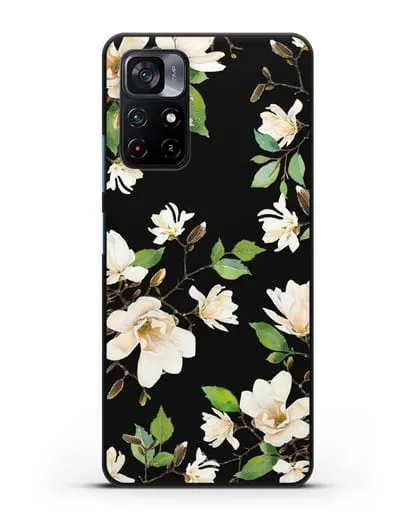 Чехол Магнолия белая силиконовый для Xiaomi Poco M4 Pro 5G