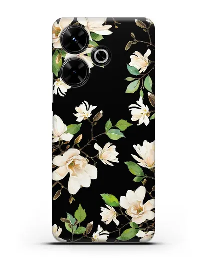 Чехол Магнолия белая силиконовый для Xiaomi Poco M6