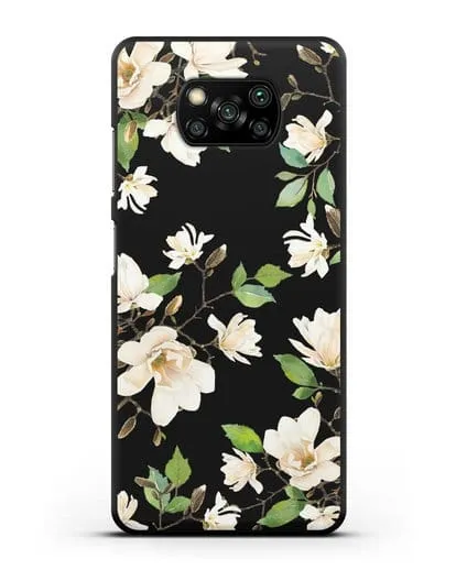 Чехол Магнолия белая силиконовый для Xiaomi Poco X3