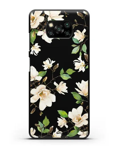 Чехол Магнолия белая силиконовый для Xiaomi Poco X3 Pro