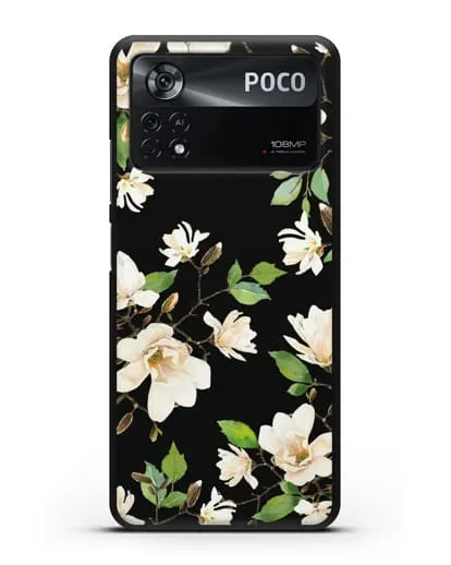 Чехол Магнолия белая силиконовый для Xiaomi Poco X4 Pro