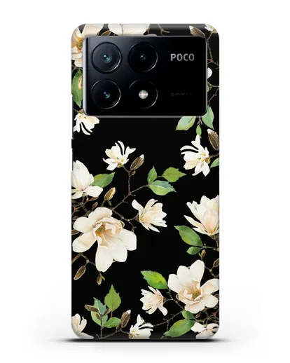 Чехол Магнолия белая силиконовый для Xiaomi Poco X6 Pro