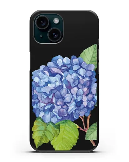 Чехол Гортензия голубая силиконовый для iPhone 15