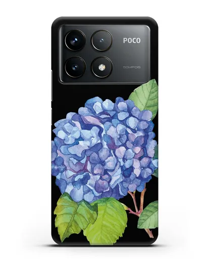 Чехол Гортензия голубая силиконовый для Xiaomi Poco F6 Pro