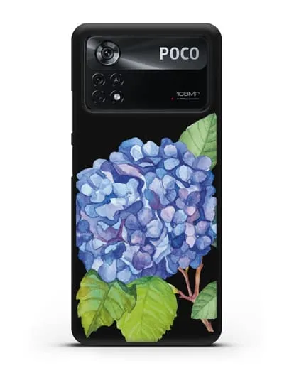 Чехол Гортензия голубая силиконовый для Xiaomi Poco X4 Pro