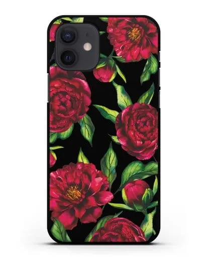 Чехол Пионы бордовые силиконовый для iPhone 12