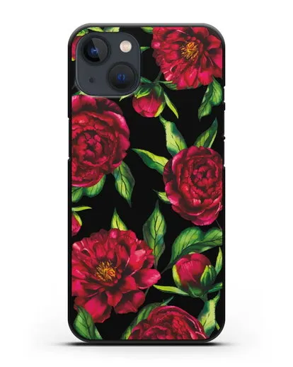 Чехол Пионы бордовые силиконовый для iPhone 13