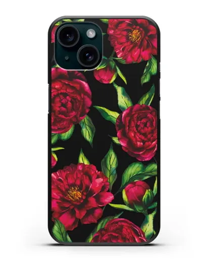 Чехол Пионы бордовые силиконовый для iPhone 15