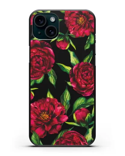 Чехол Пионы бордовые силиконовый для iPhone 15 Plus