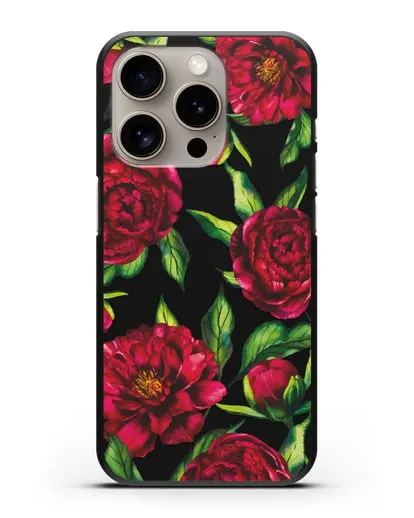 Чехол Пионы бордовые силиконовый для iPhone 15 Pro