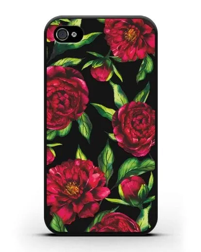 Чехол Пионы бордовые силиконовый для iPhone 4/4s