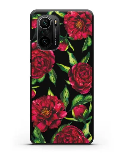 Чехол Пионы бордовые силиконовый для Xiaomi Poco F3