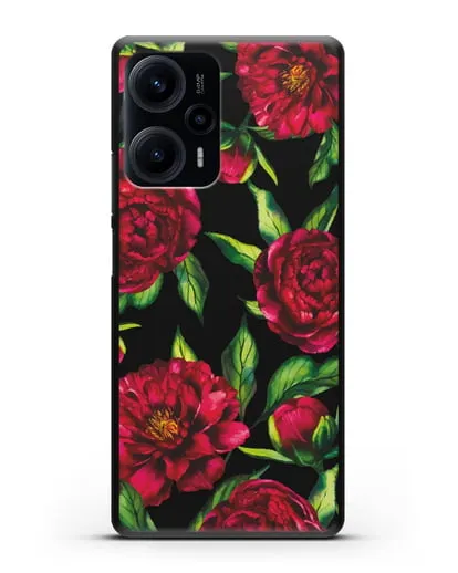 Чехол Пионы бордовые силиконовый для Xiaomi Poco F5