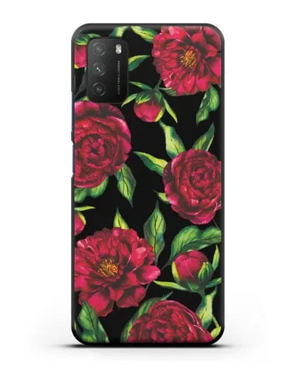 Чехол Пионы бордовые силиконовый для Xiaomi Poco M3