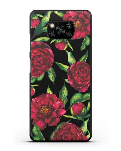 Чехол Пионы бордовые силиконовый для Xiaomi Poco X3