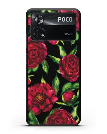 Чехол Пионы бордовые силиконовый для Xiaomi Poco X4 Pro