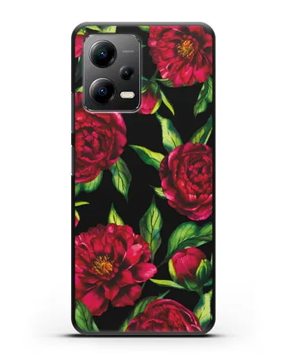 Чехол Пионы бордовые силиконовый для Xiaomi Poco X5
