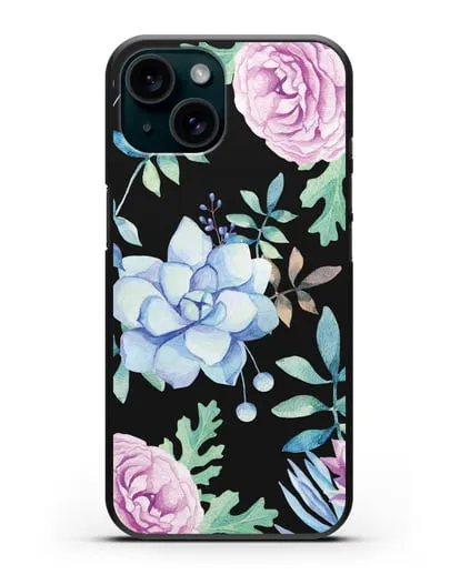 Чехол Суккуленты силиконовый для iPhone 15