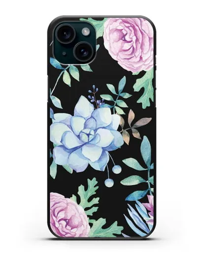 Чехол Суккуленты силиконовый для iPhone 15 Plus