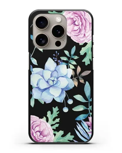 Чехол Суккуленты силиконовый для iPhone 15 Pro