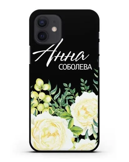 Именной чехол Белые розы силиконовый для iPhone 12