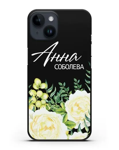 Именной чехол Белые розы силиконовый для iPhone 14