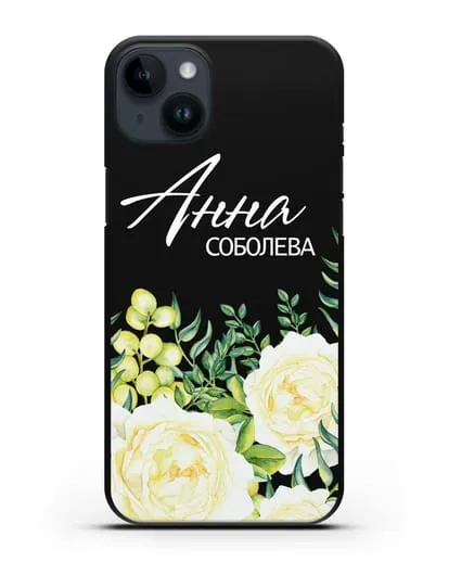 Именной чехол Белые розы силиконовый для iPhone 14 Plus