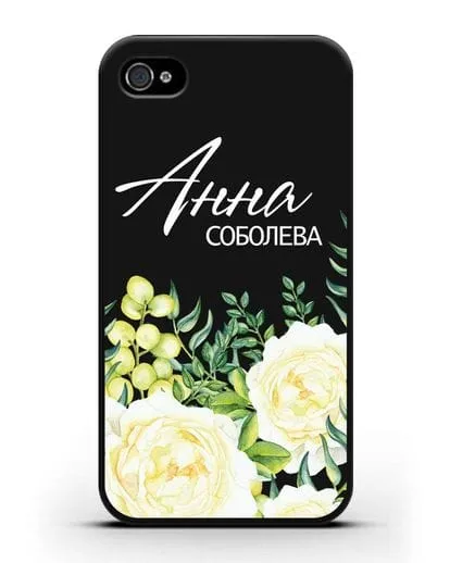 Именной чехол Белые розы силиконовый для iPhone 4/4s