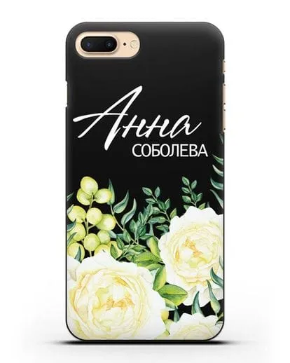 Именной чехол Белые розы силиконовый для iPhone 7 Plus