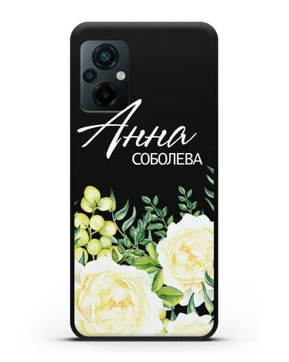 Именной чехол Белые розы силиконовый для Xiaomi Poco M5