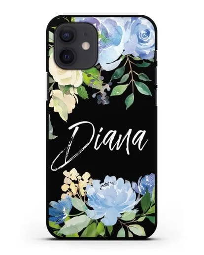 Именной чехол Роза голубая силиконовый для iPhone 12