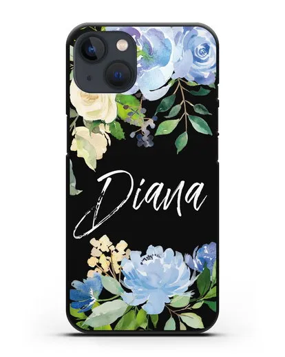 Именной чехол Роза голубая силиконовый для iPhone 13