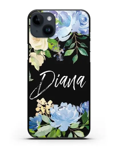 Именной чехол Роза голубая силиконовый для iPhone 14 Plus