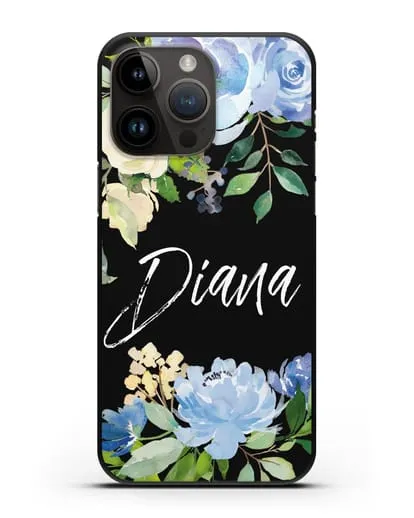 Именной чехол Роза голубая силиконовый для iPhone 14 Pro Max