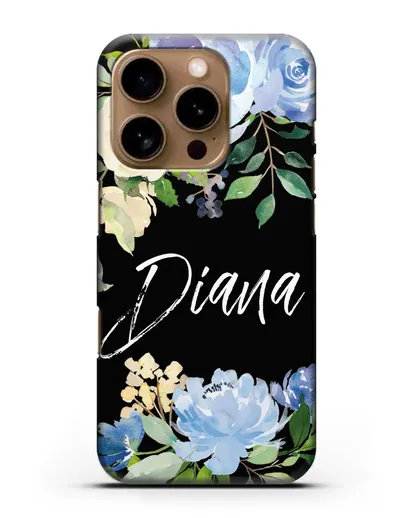 Именной чехол Роза голубая силиконовый для iPhone 16 Pro