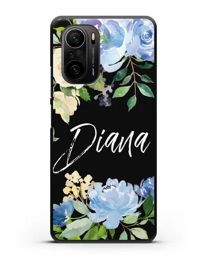 Именной чехол Роза голубая силиконовый для Xiaomi Poco F3