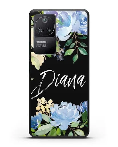 Именной чехол Роза голубая силиконовый для Xiaomi Poco F4