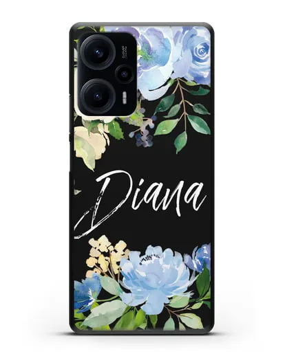 Именной чехол Роза голубая силиконовый для Xiaomi Poco F5