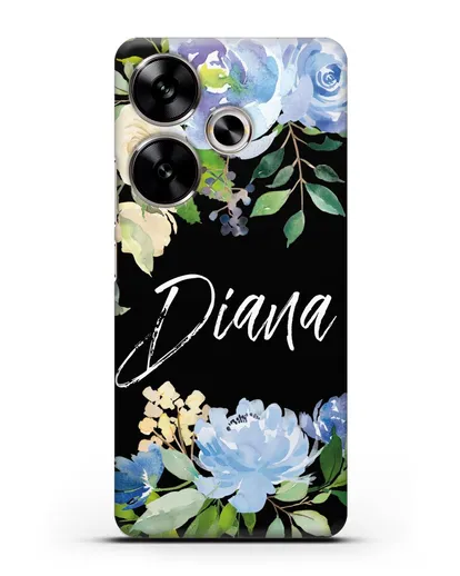 Именной чехол Роза голубая силиконовый для Xiaomi Poco F6