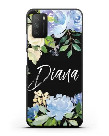 Именной чехол Роза голубая силиконовый для Xiaomi Poco M3