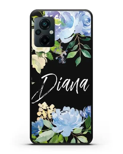 Именной чехол Роза голубая силиконовый для Xiaomi Poco M5