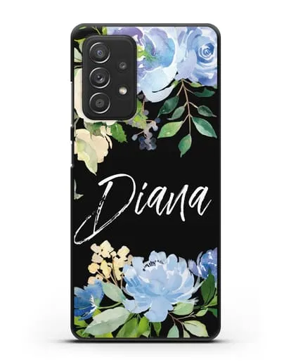 Именной чехол Роза голубая силиконовый для Samsung Galaxy A53